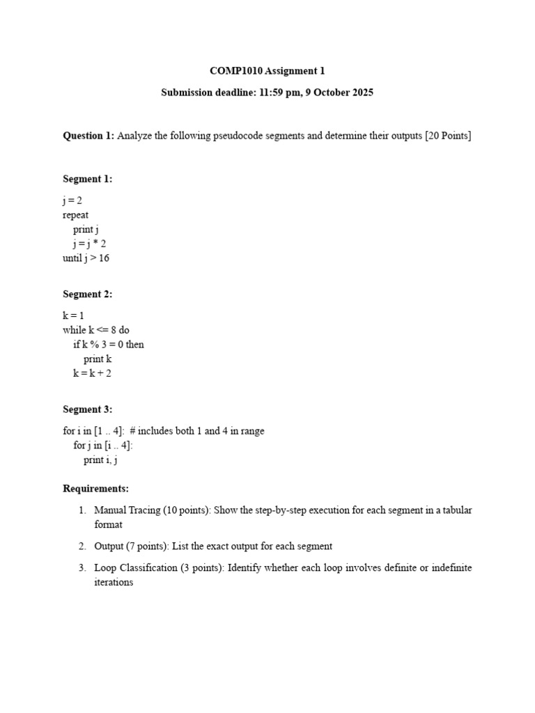 COMP1010 Assignment 1 Guidelines | PDF | Computer File | Computing