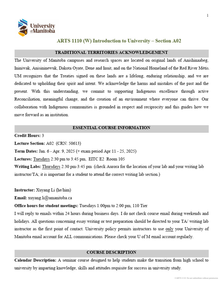 ARTS 1110: Intro to University Course Guide | PDF | Essays | Academic ...
