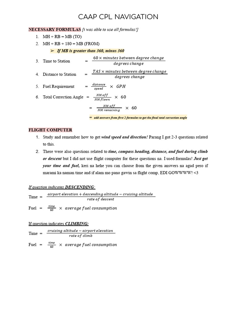 CAAP CPL Navigation Formulas Guide | PDF | Chess Theory | Chess