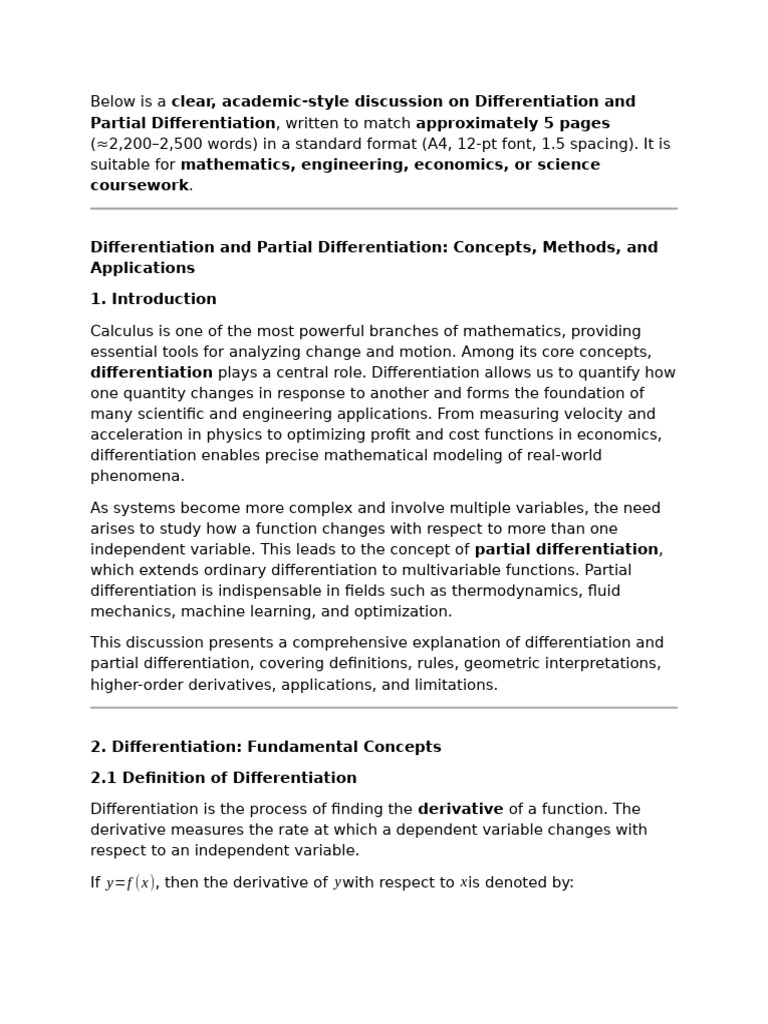 Clear, Academic-style Discussion on Differentiation and Partial ...
