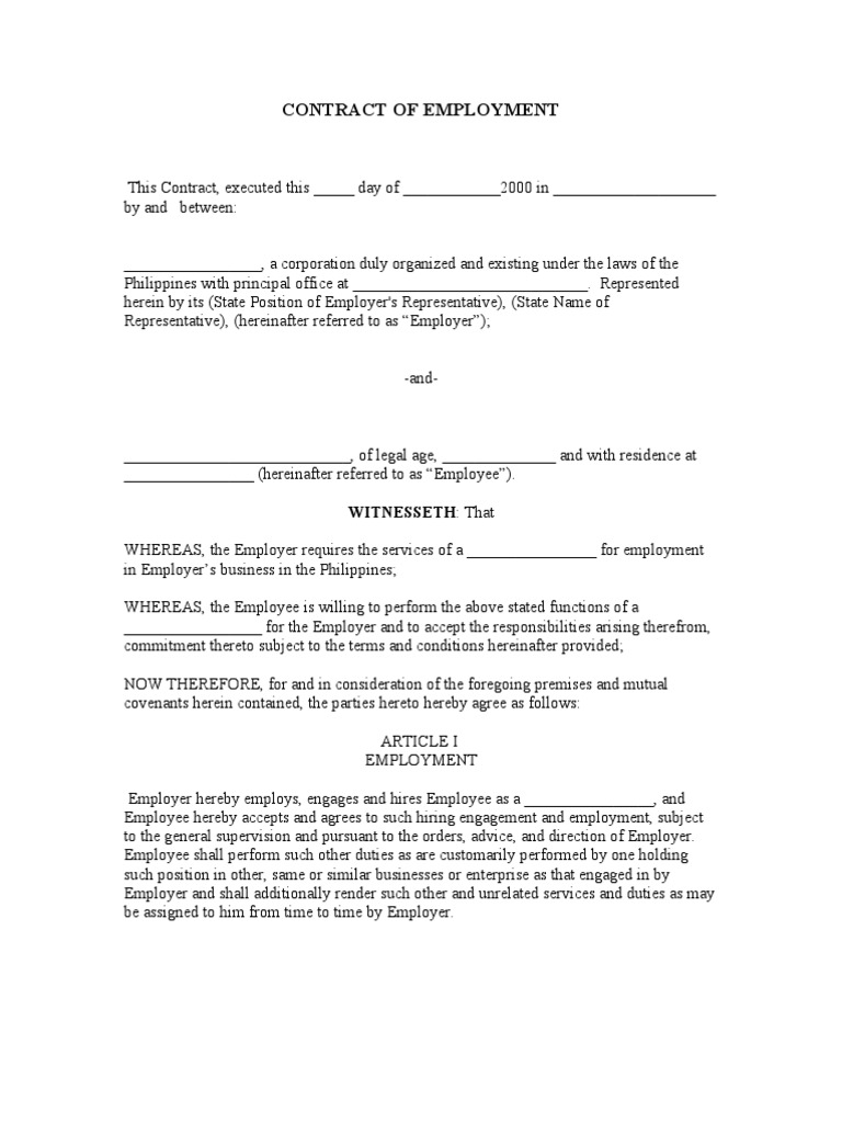contract of employment | Lease | Power Of Attorney