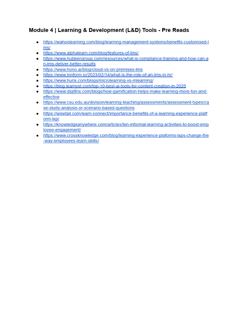 Module 4 - Learning & Development (L&D) Tools - Pre Reads | PDF