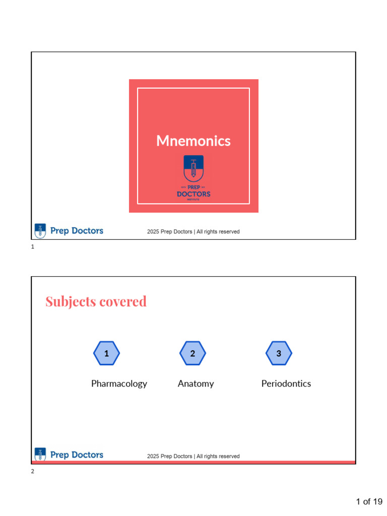 Medical Mnemonics for Pharmacology & Anatomy | PDF