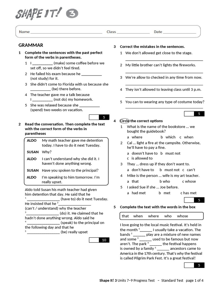 Units 7-9 Grammar and Vocabulary Test | PDF | Carnival