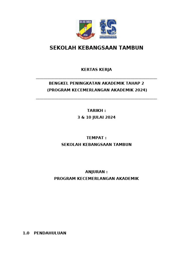 Kertas Kerja Program Kecemerlangan SKT 2024 | PDF