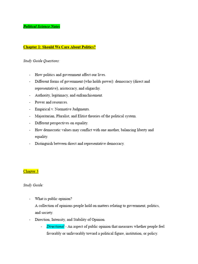 Political Science Notes: Intro To Political Science (College Level ...