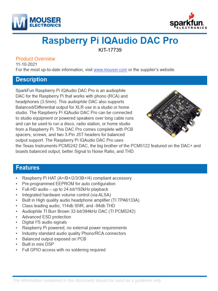 Raspberry Pi IQAudio DAC Pro Overview | PDF