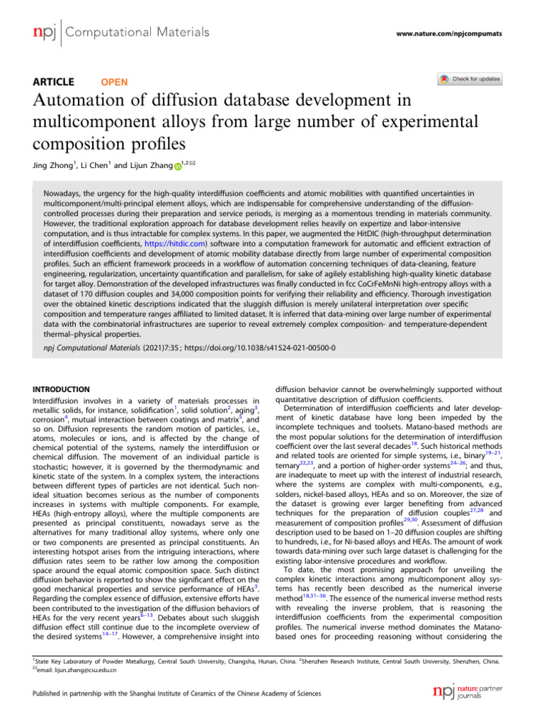 Automation in Multicomponent Alloy Diffusion | PDF | Diffusion ...