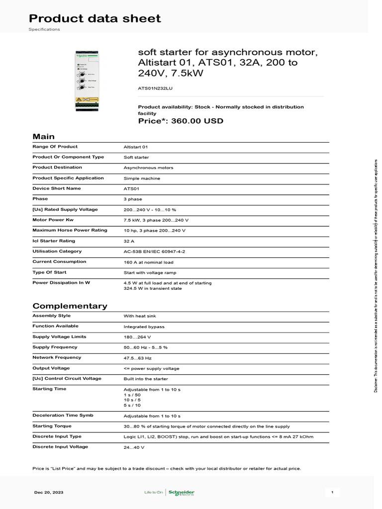 Altistart 01 Soft Starter 32A 7.5kW | PDF | Electric Motor | Relay