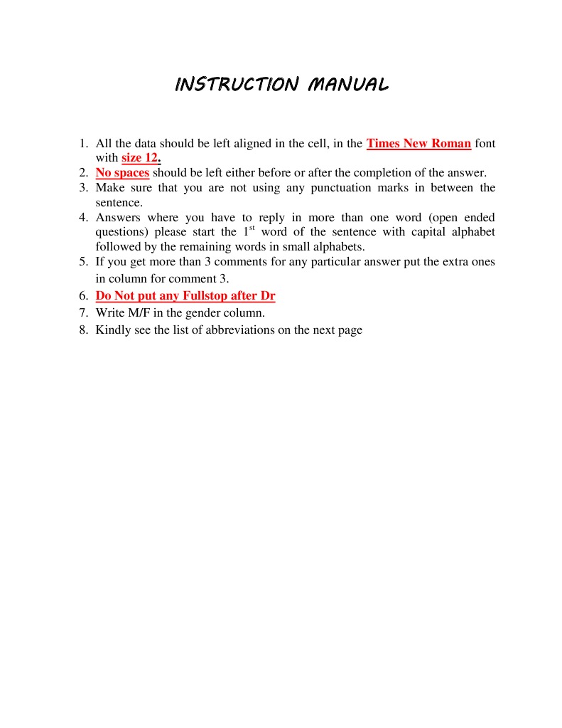 Instruction Manual for Data Entry | PDF