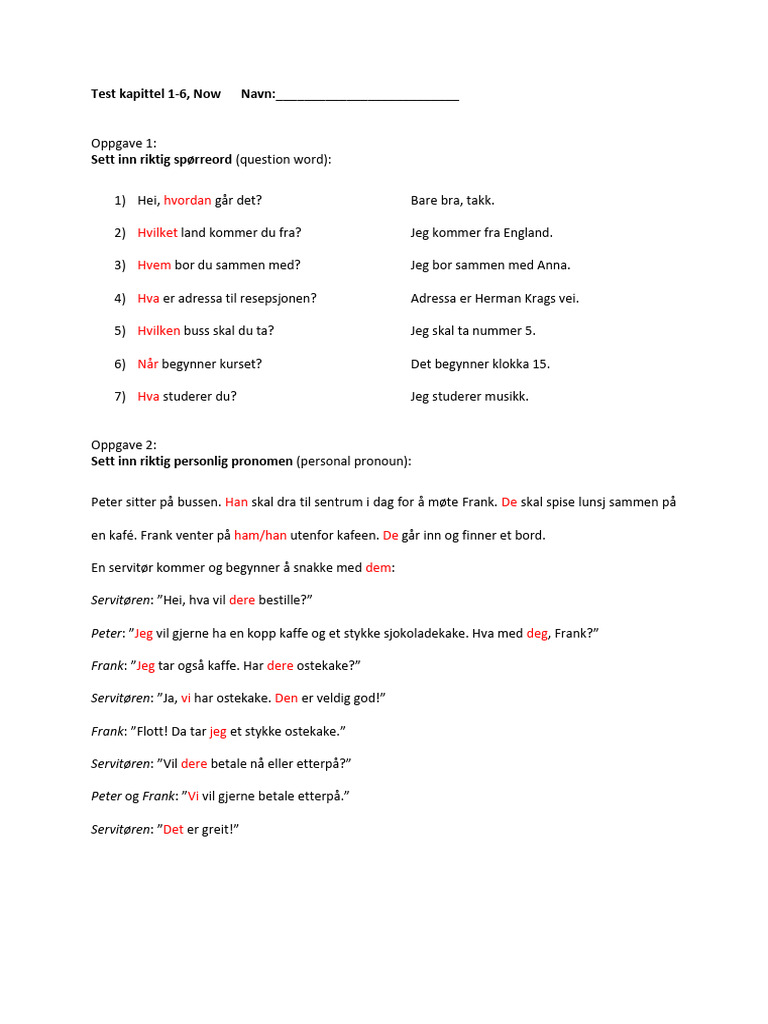 Test Kapittel 1-6 - Fasit | PDF