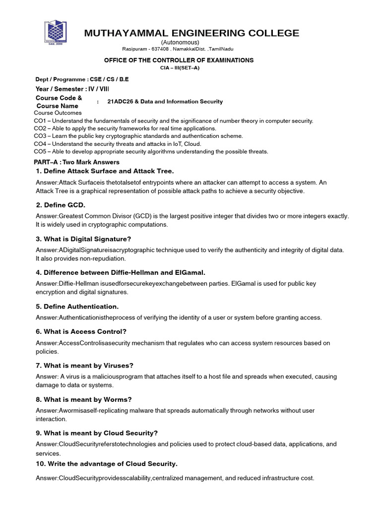 Part-A QA Data and Information Security-1 PDF | PDF | Security ...