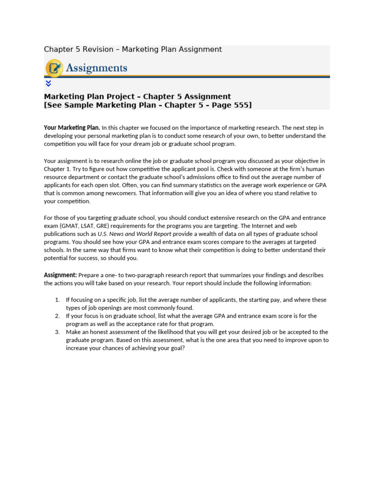 Chapter 5 Revision - Marketing Plan Assignment | PDF