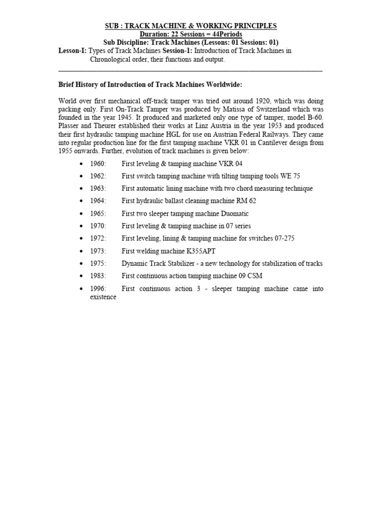 Track Machines: Types and Functions | PDF | Engines | Pump