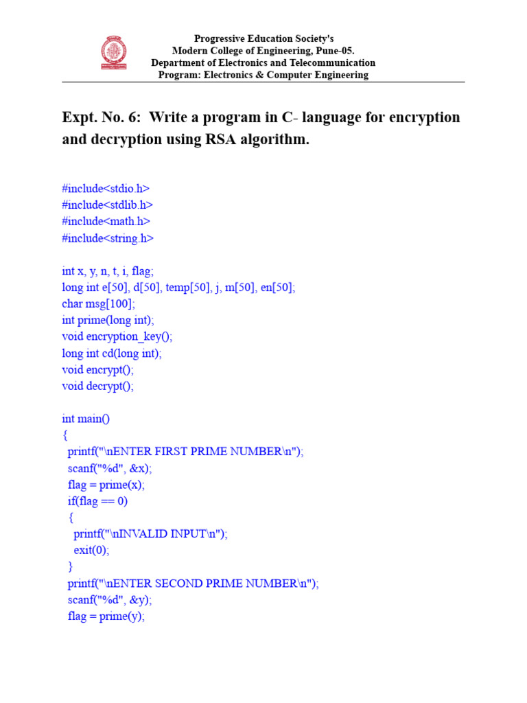RSA Encryption and Decryption in C | PDF | Encryption | Applied Mathematics