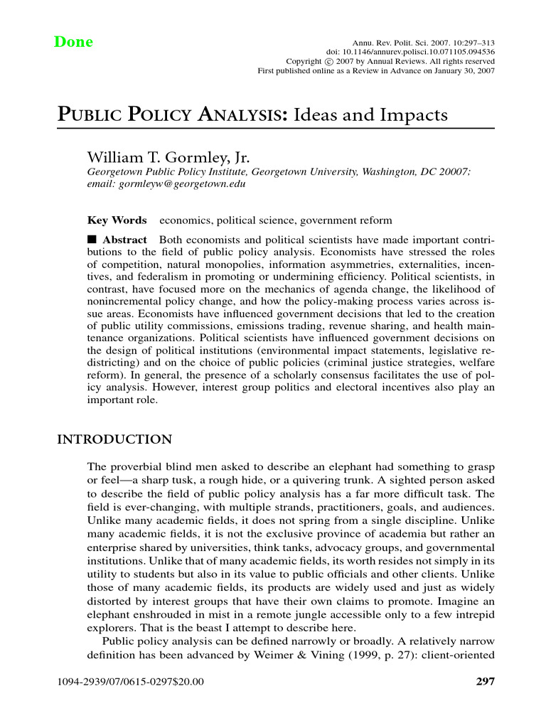 Public Policy Analysis: Economics vs. Politics | PDF