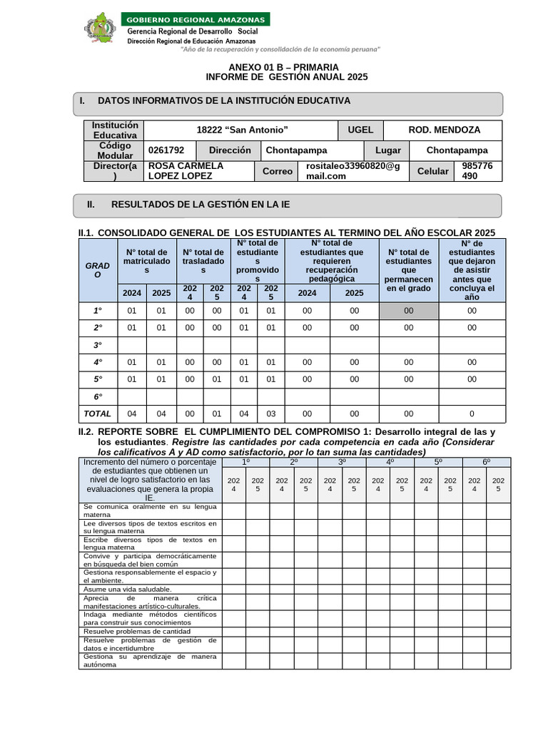 Informe de Gestión Educativa 2025 Perú | PDF