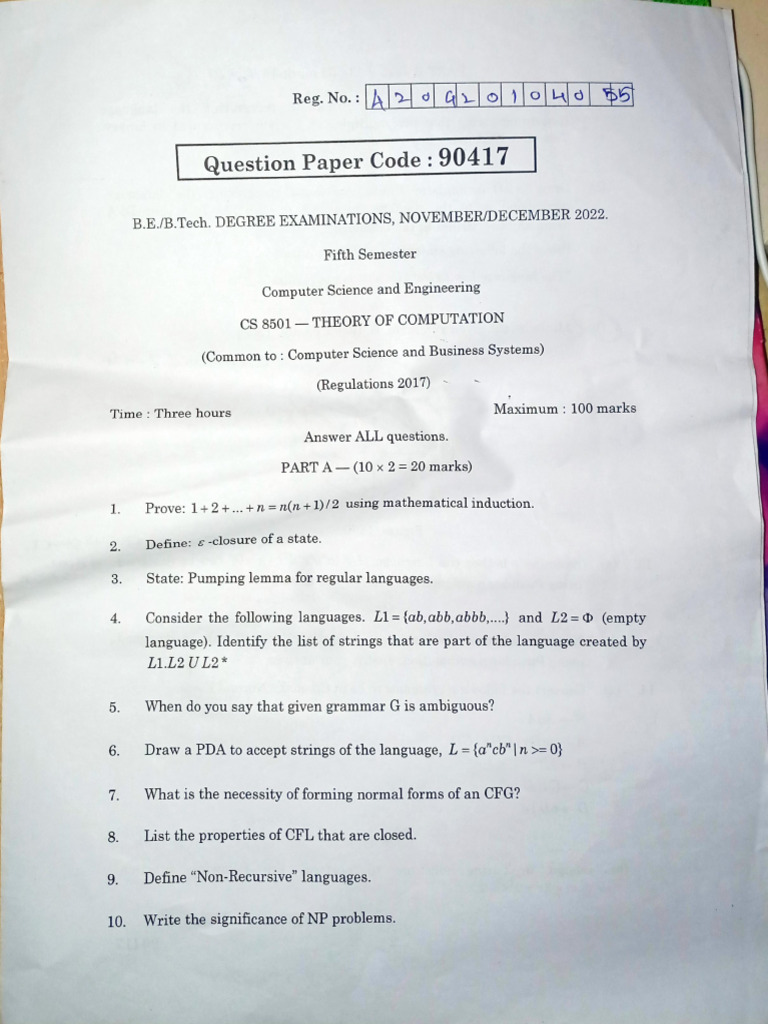 Theory of Computation Exam Questions | PDF | Formal Methods | Computer ...