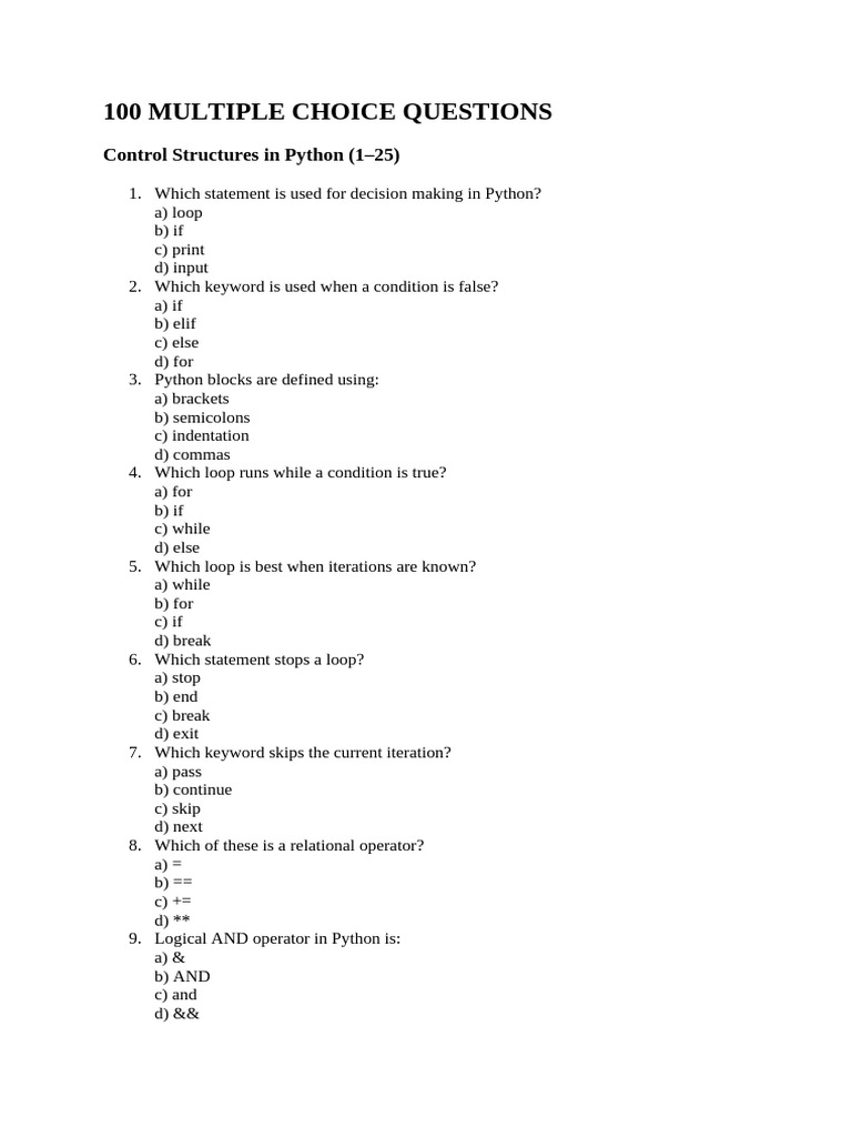 Python Control Structures Quiz | PDF | Control Flow | Artificial ...