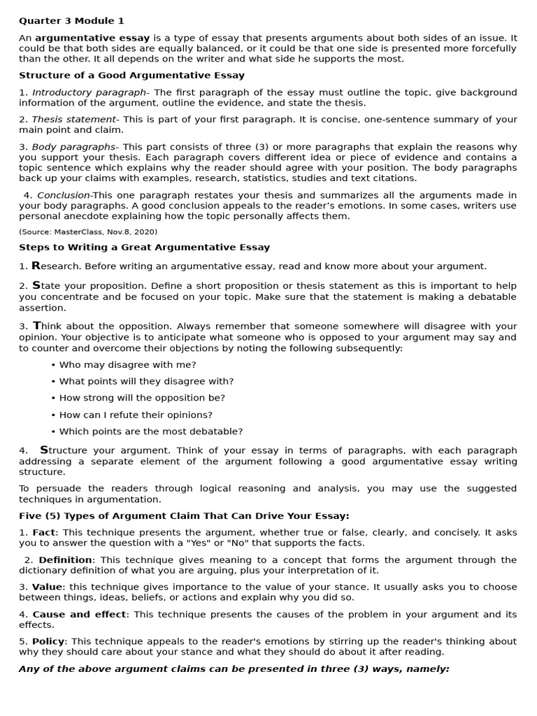 How to Write an Argumentative Essay | PDF | Essays | Argument