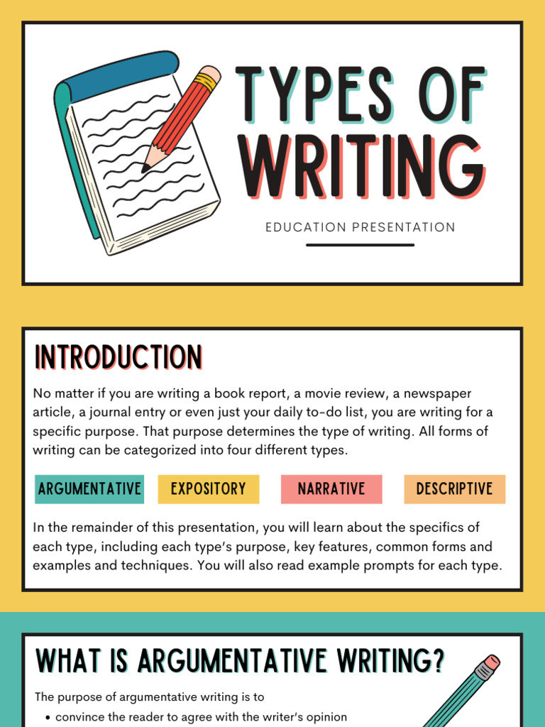 Types of Writing Education Presentation in Colorful Bright Fun Style ...
