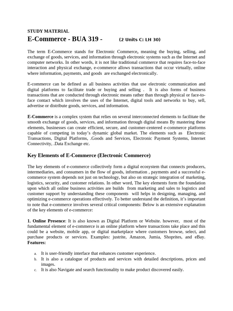 Key Elements of E-Commerce Explained | PDF | E Commerce | Online Shopping