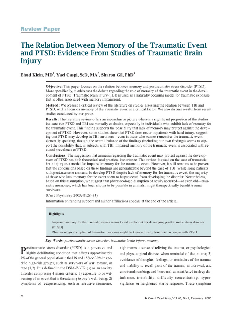 Klein Et Al 2003 The Relation Between Memory of The Traumatic Event and ...