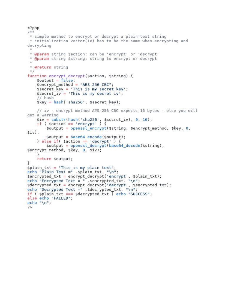 PHP AES Encryption/Decryption Method | PDF