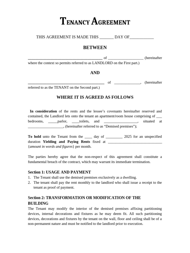 Standard Tenancy Agreement Template | PDF | Leasehold Estate | Lease