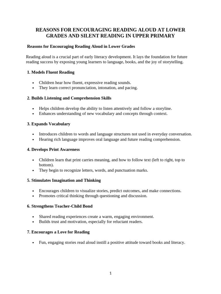 Benefits of Reading Aloud and Silent Reading | PDF | Reading ...