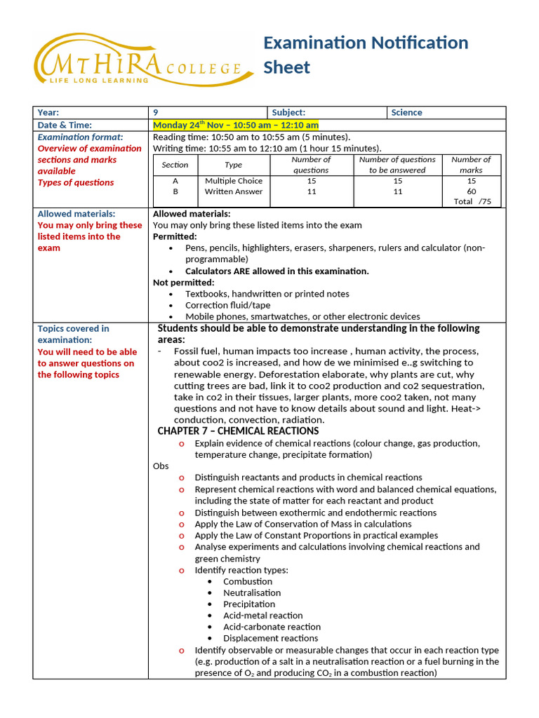 Science Exam Notification and Guidelines | PDF | Heat Transfer ...