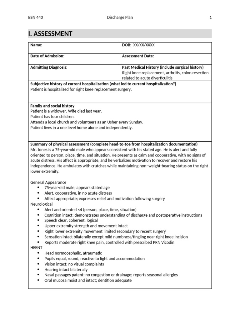 Comprehensive Discharge Plan for Knee Surgery | PDF | Medicine ...