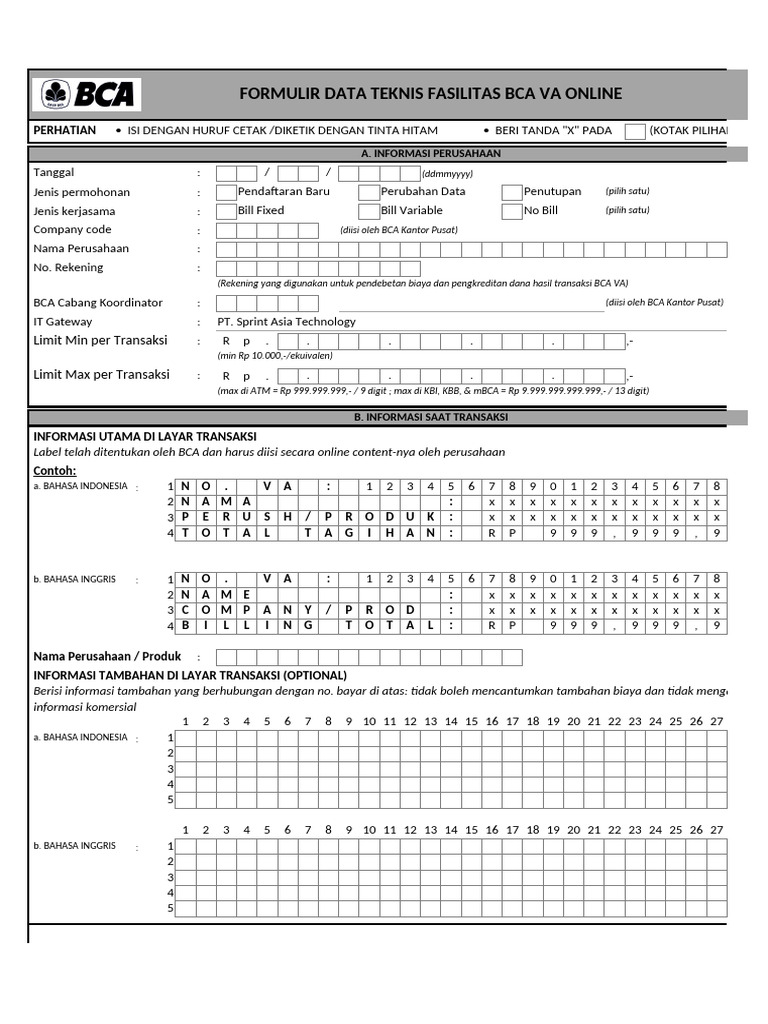 Formulir Data BCA VA Online | PDF