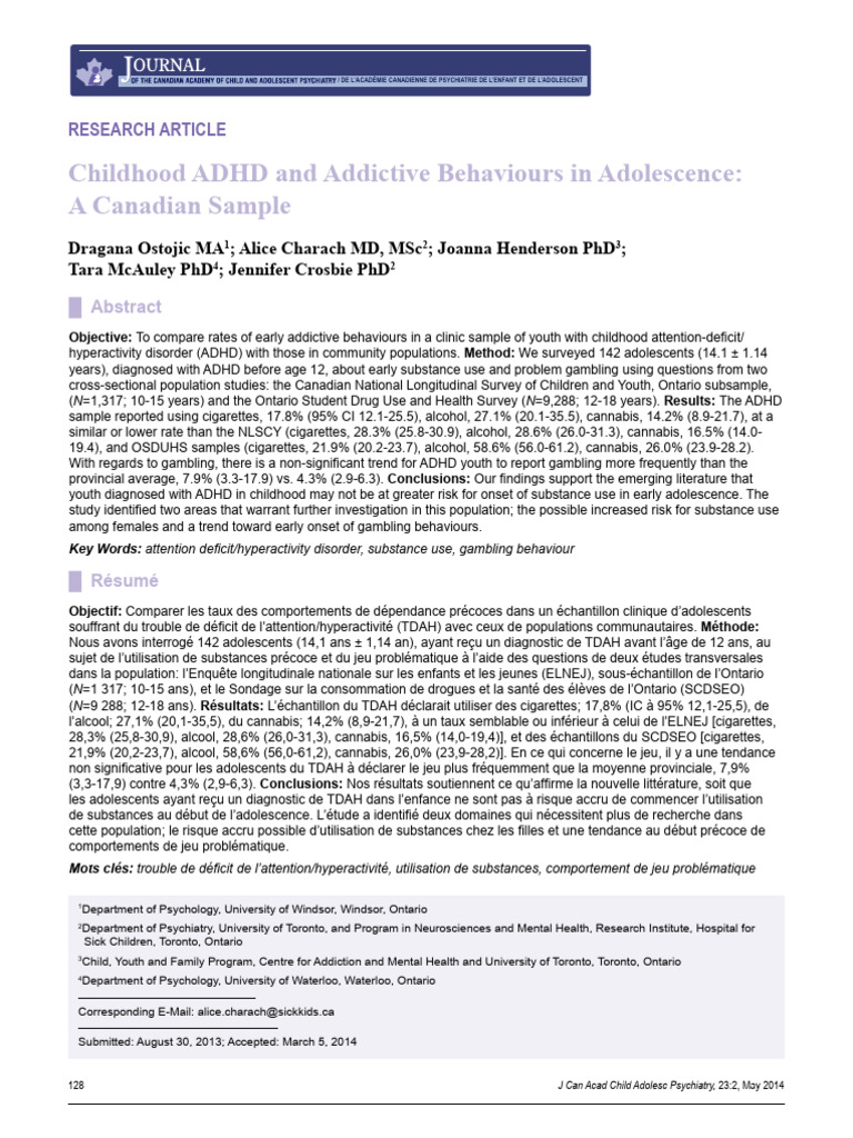 ADHD and Adolescent Addictive Behaviors | PDF | Attention Deficit ...