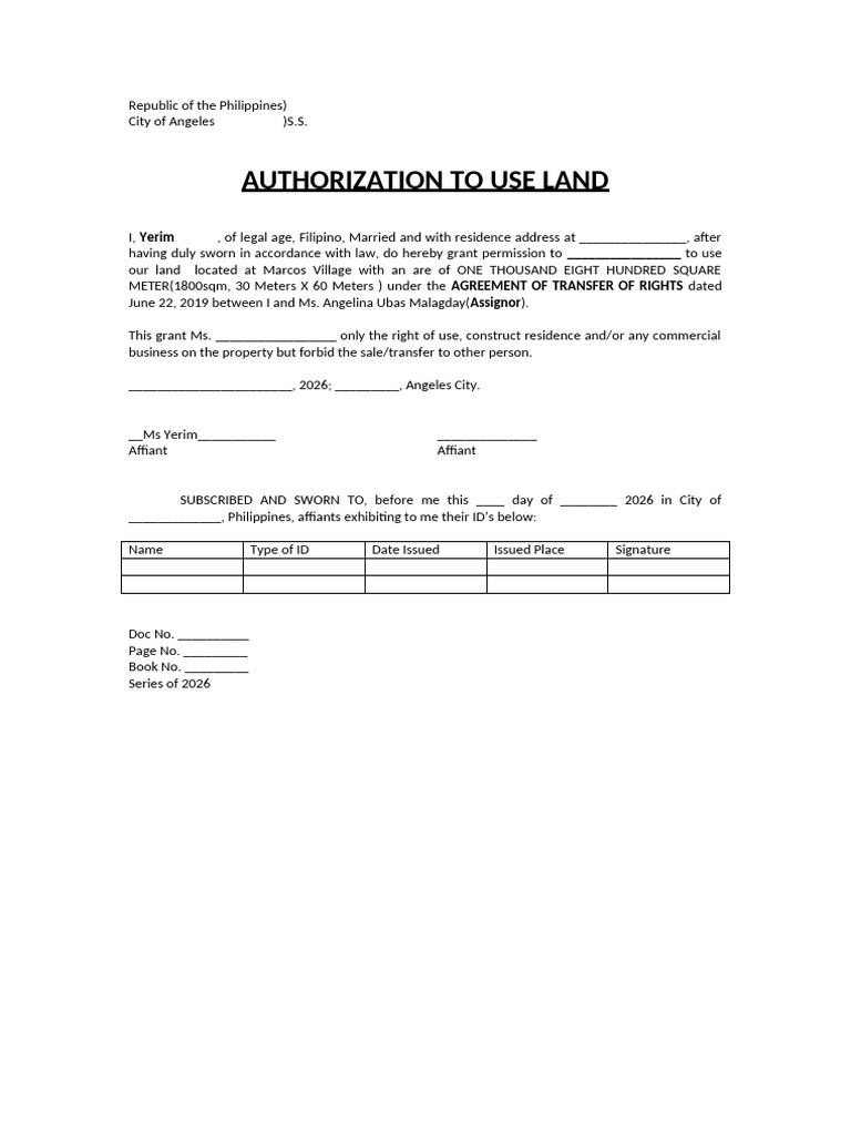 Authorization for Land Use Agreement | PDF | Affidavit | Property Law