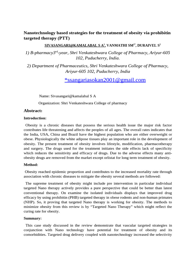 Nanotechnology Based Strategies for the Treatment of Obesity via ...