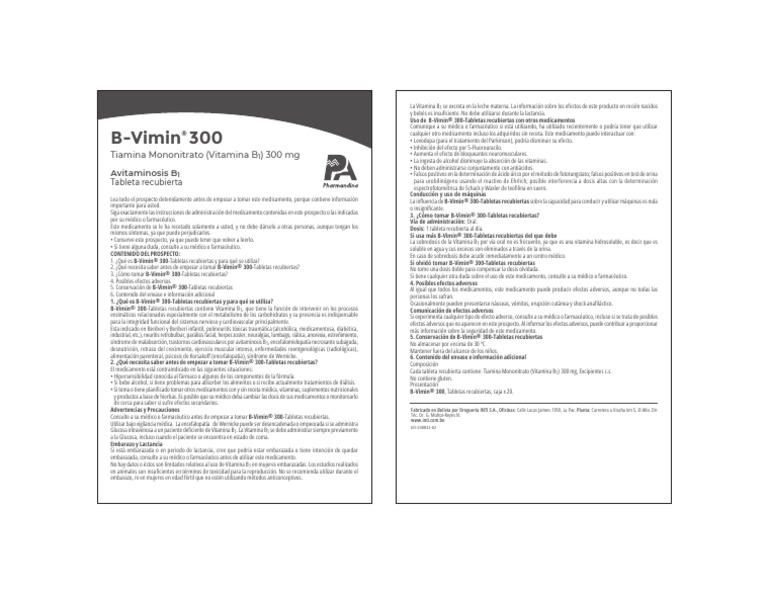 B-Vimin® 300: Uso y Precauciones | PDF | Medicamentos con receta | Vitamina