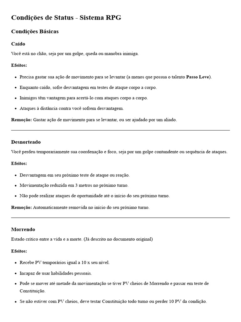 Condições de Status em RPG: Guia Completo | PDF | Trauma psicológico ...