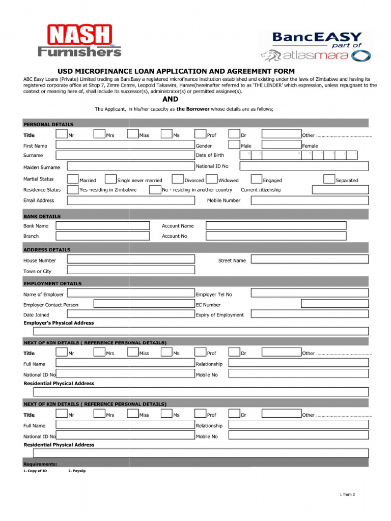 Nash Furnishers Banceasy SSB Application Form | PDF