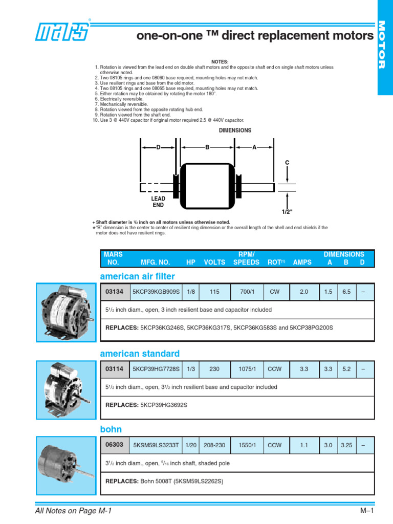Direct Replacement Motors Specifications | PDF | Manufactured Goods ...