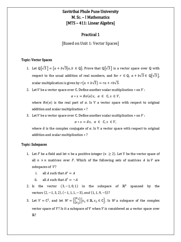 Vector Spaces and Linear Algebra Practices | PDF | Eigenvalues And ...