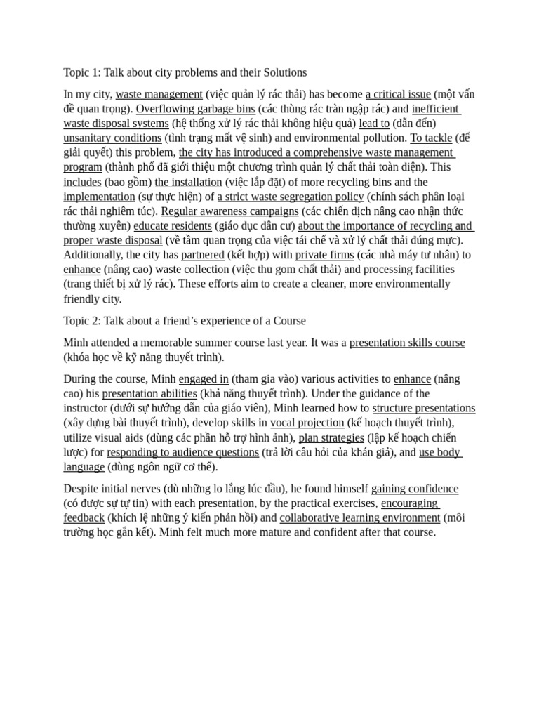 Topic Speaking - Ngo May - Lop 9 | PDF