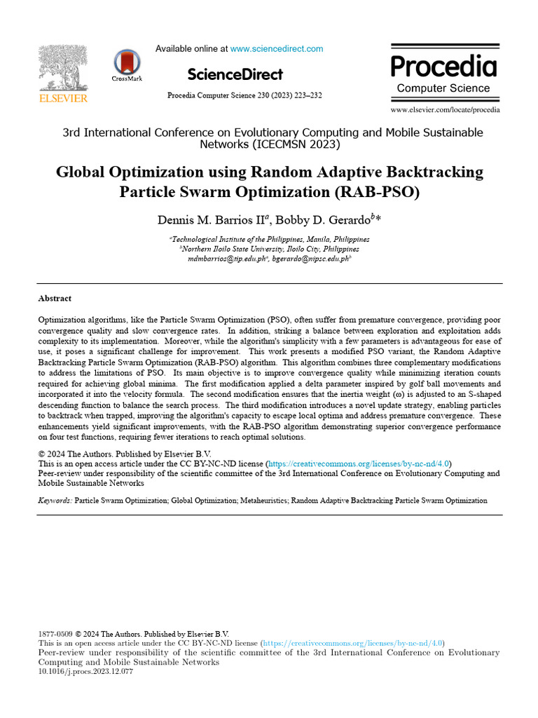 Global Optimization using Random Adaptive Backtracking Particle Swarm ...