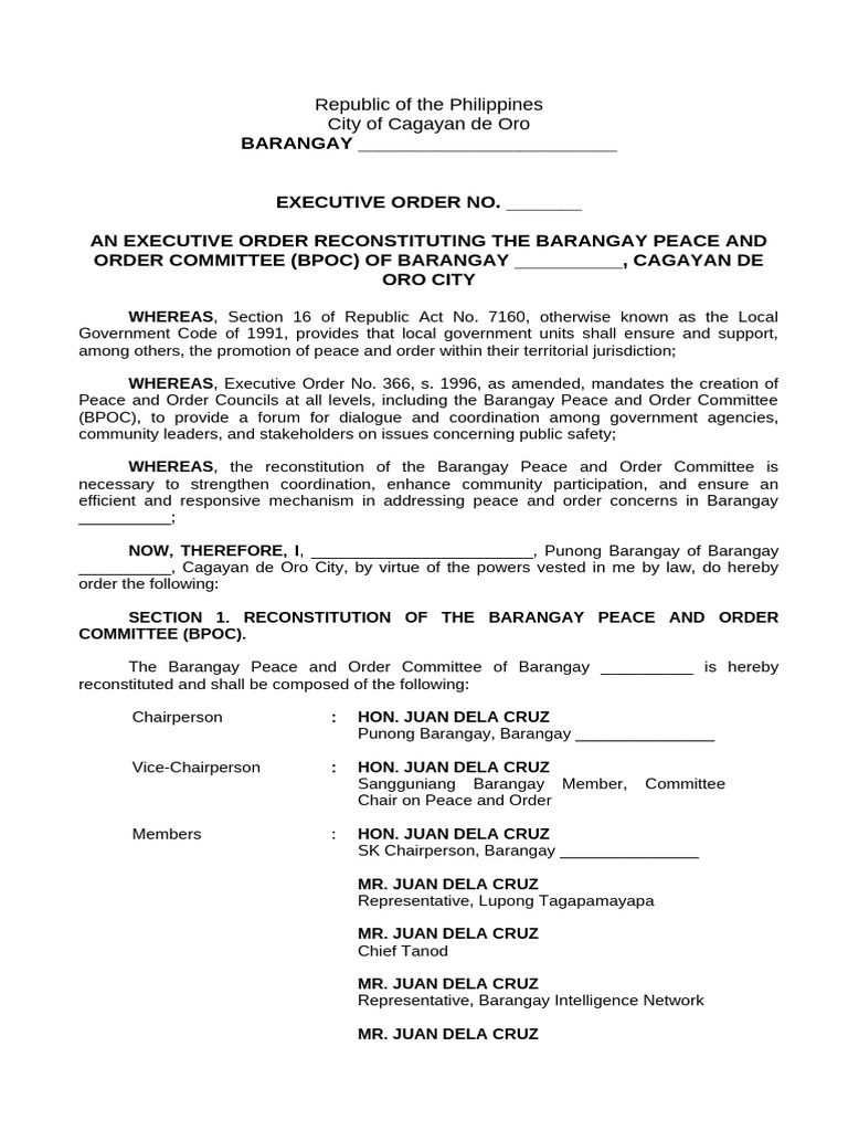 Reconstitution of Barangay Peace Committee | PDF | Justice | Crime ...