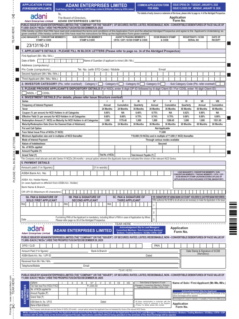 Adani Enterprises NCD Application Form | PDF | Option (Finance ...