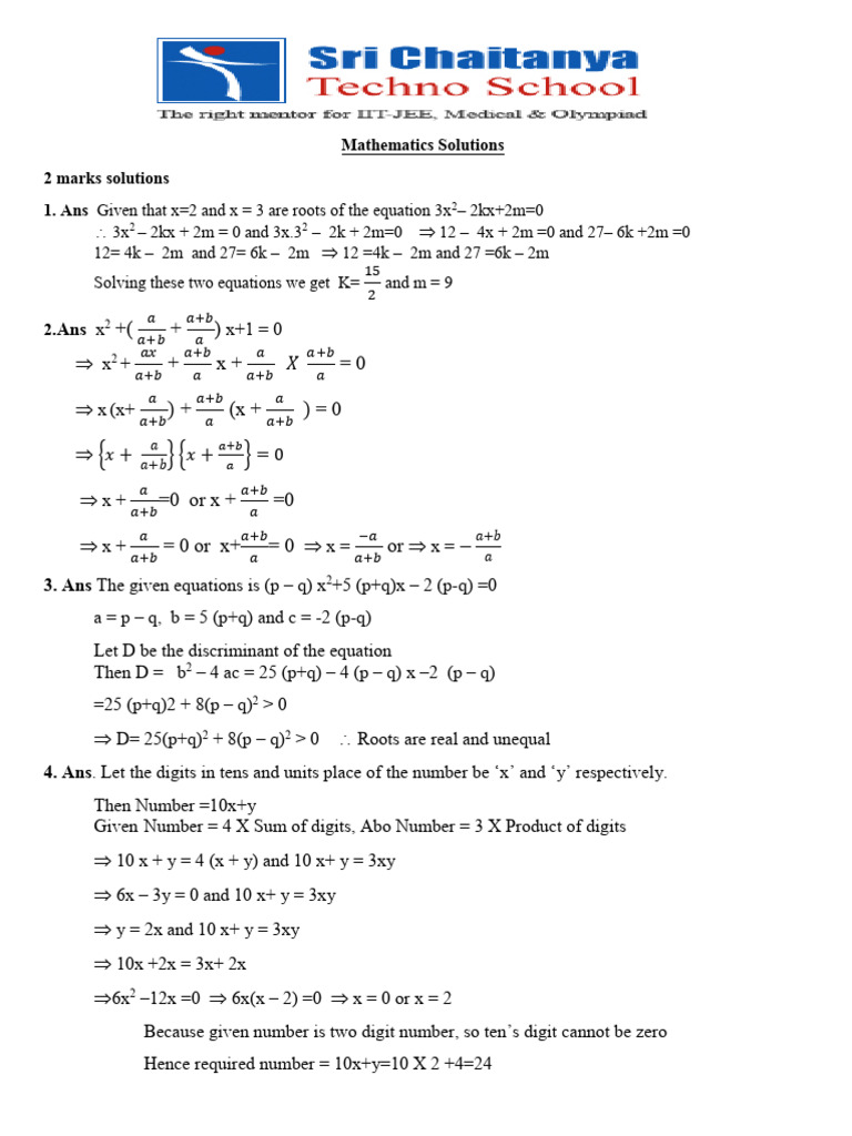 Mathematics Solutions and Equations Guide | PDF | Mathematics | Algebra