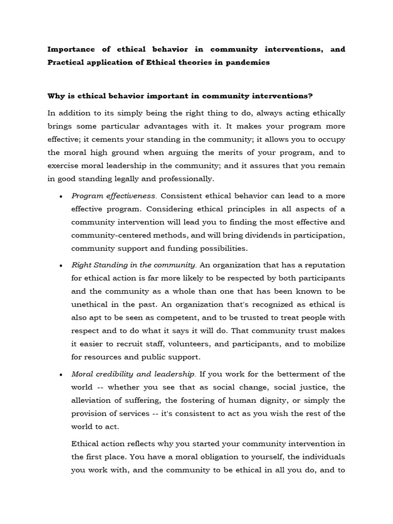 3 Importance of Ethical Behavior in Community Interventions, And ...