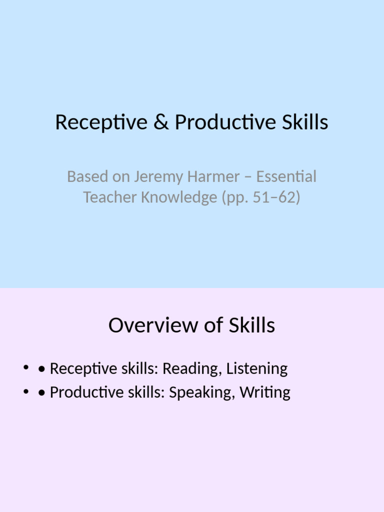 Receptive and Productive Language Skills | PDF