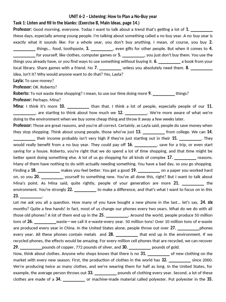 UNIT 1-2 - Handout - Finished | PDF | Clothing