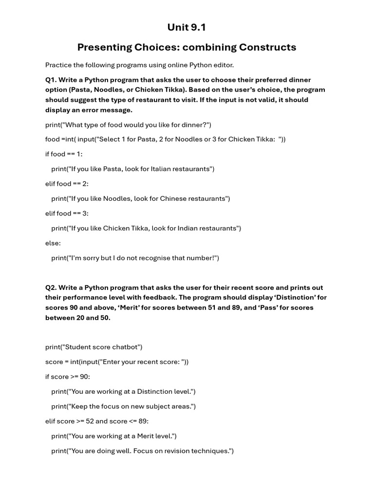 Python Programs for User Interaction | PDF | Asian Cuisine | Foods